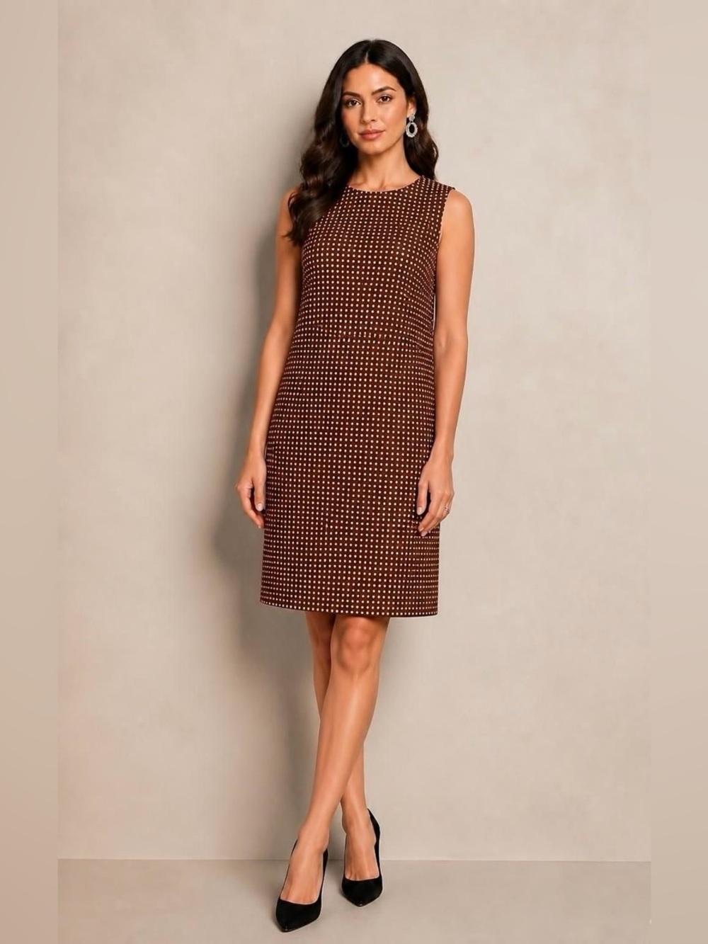 Isaac Mizrahi Brown Polka Dot Sleeveless Shift Dress size 6